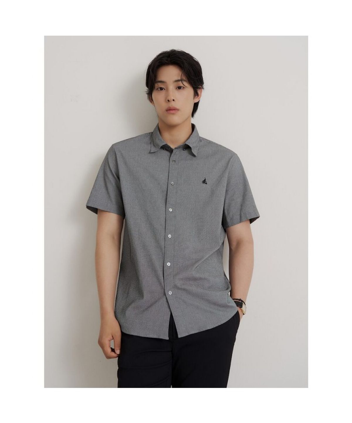빈폴 멘(BEANPOLE MEN) 시어서커 하운드투스 반소매 셔츠  블랙