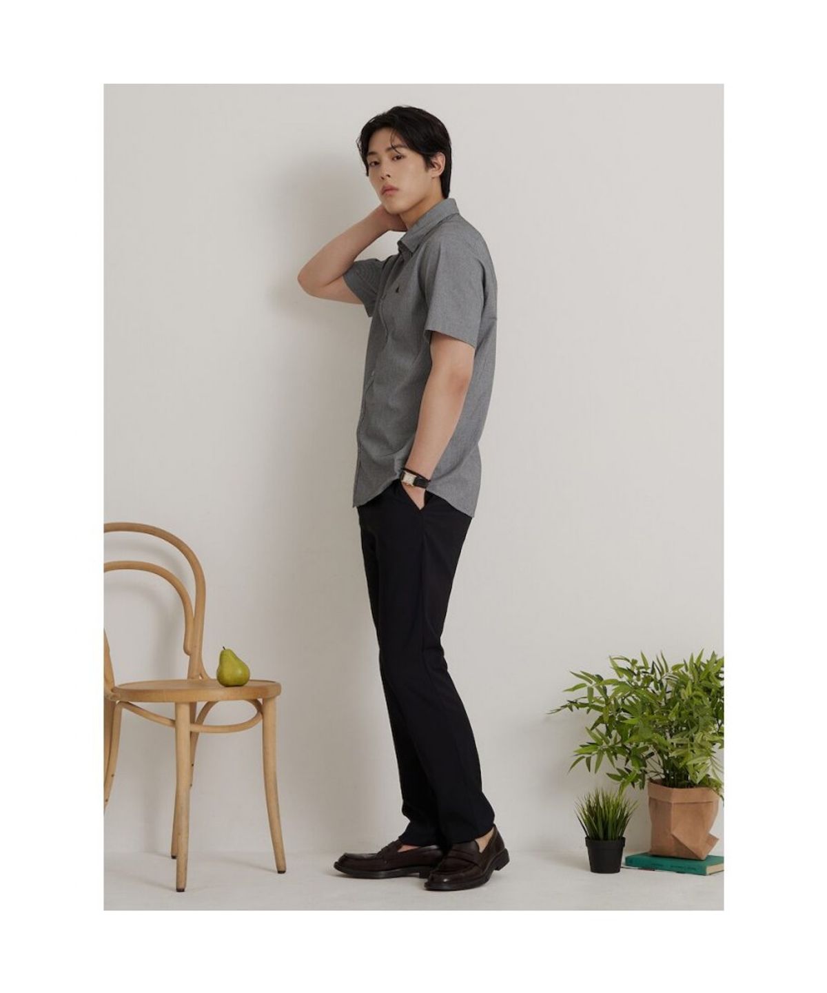 빈폴 멘(BEANPOLE MEN) 시어서커 하운드투스 반소매 셔츠  블랙