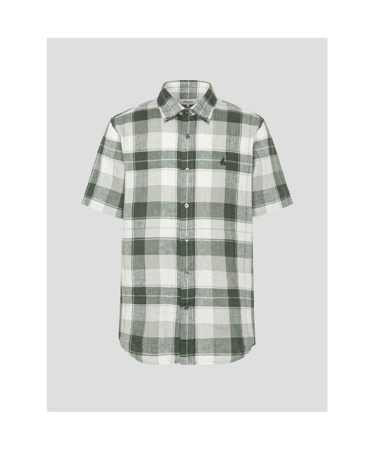 빈폴 멘(BEANPOLE MEN) 리넨 미디엄 체크 반소매 셔츠  카키