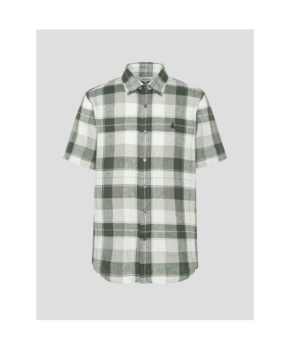 빈폴 멘(BEANPOLE MEN) 리넨 미디엄 체크 반소매 셔츠  카키