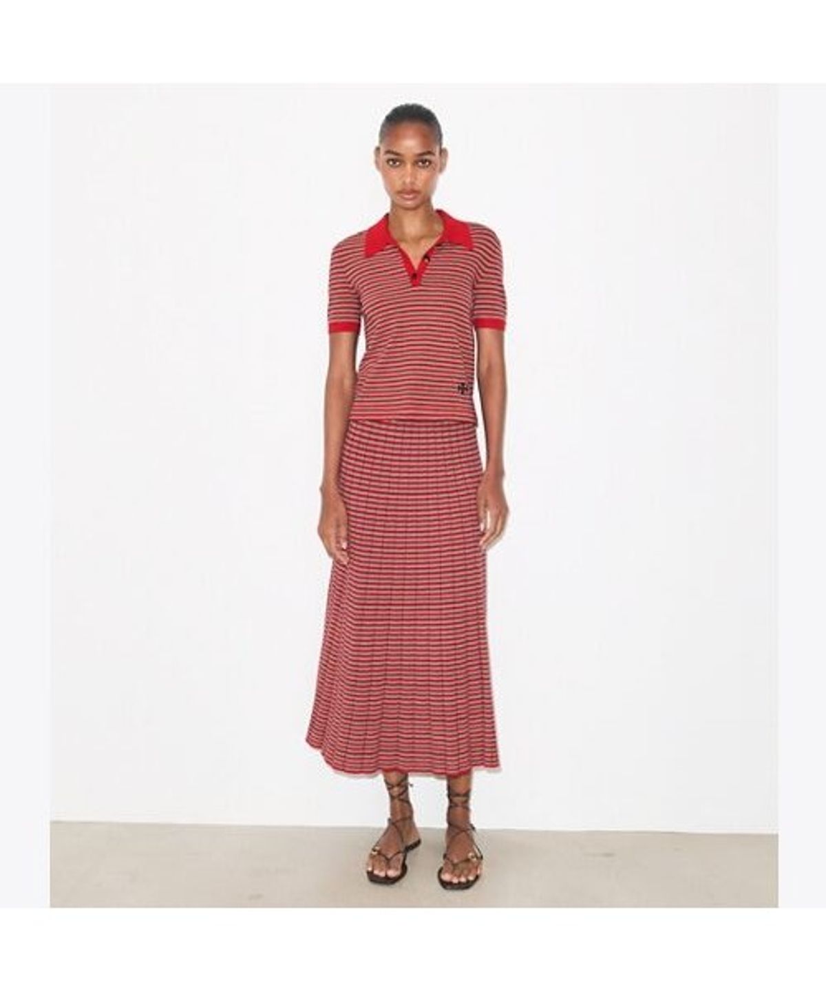 토리버치(TORYBURCH) 스트라이프 비스코스 폴로 - 레드 / 네이비 / 아이보리