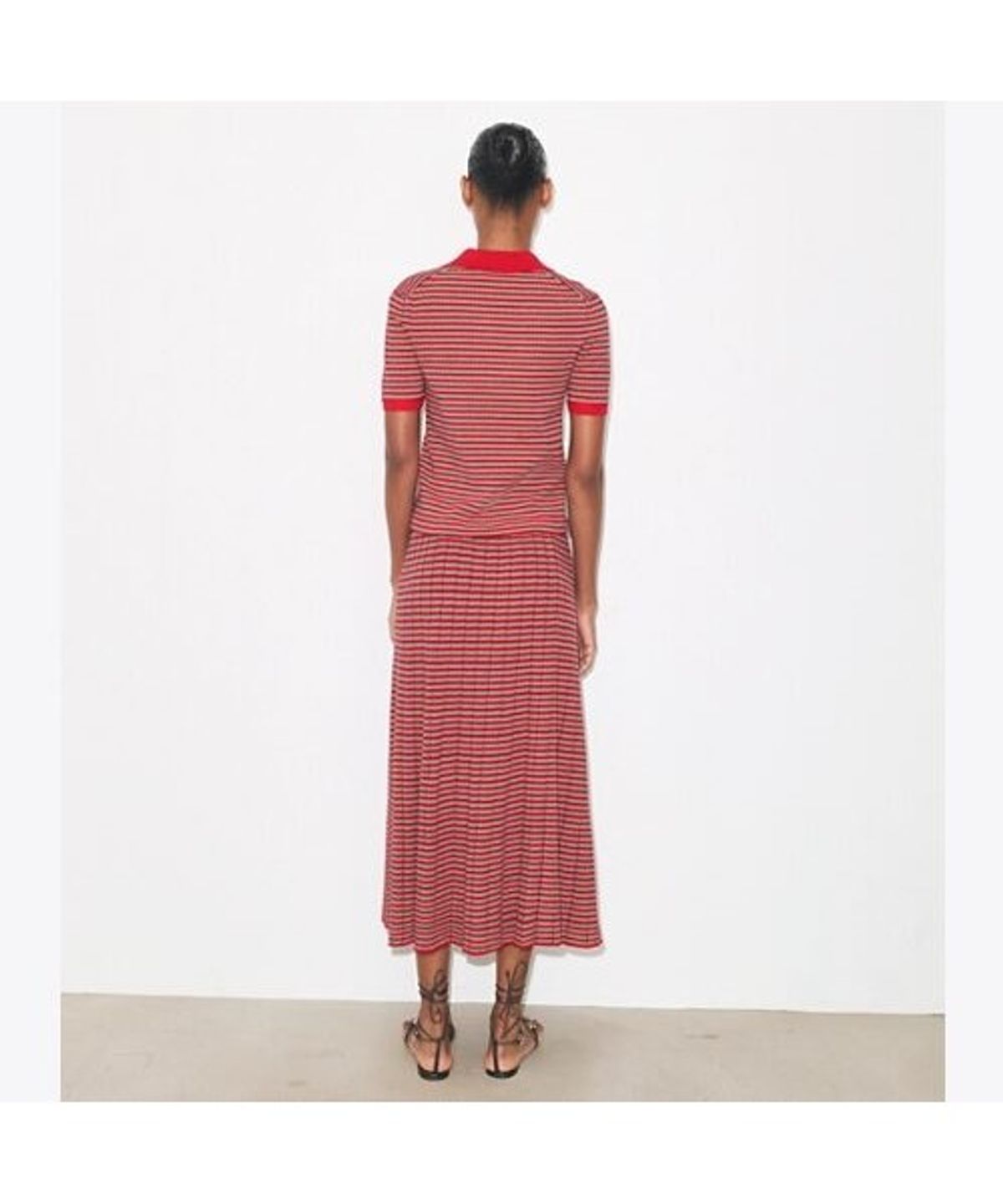 토리버치(TORYBURCH) 스트라이프 비스코스 폴로 - 레드 / 네이비 / 아이보리