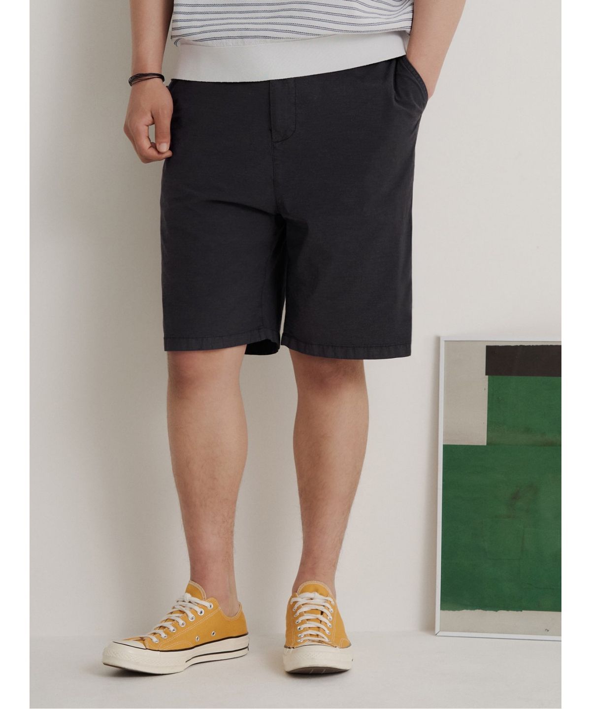 빈폴 멘(BEANPOLE MEN) 가먼트다잉 하프 팬츠  네이비