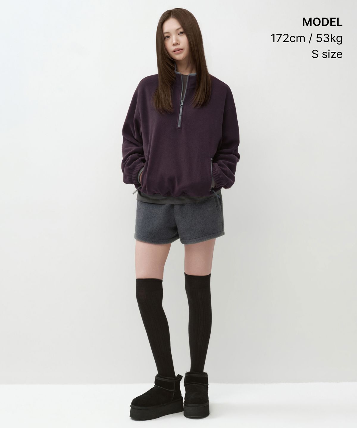 무신사 스탠다드 우먼(MUSINSA STANDARD WOMAN) 우먼즈 폴라 플리스 밴딩 쇼츠 [그레이]