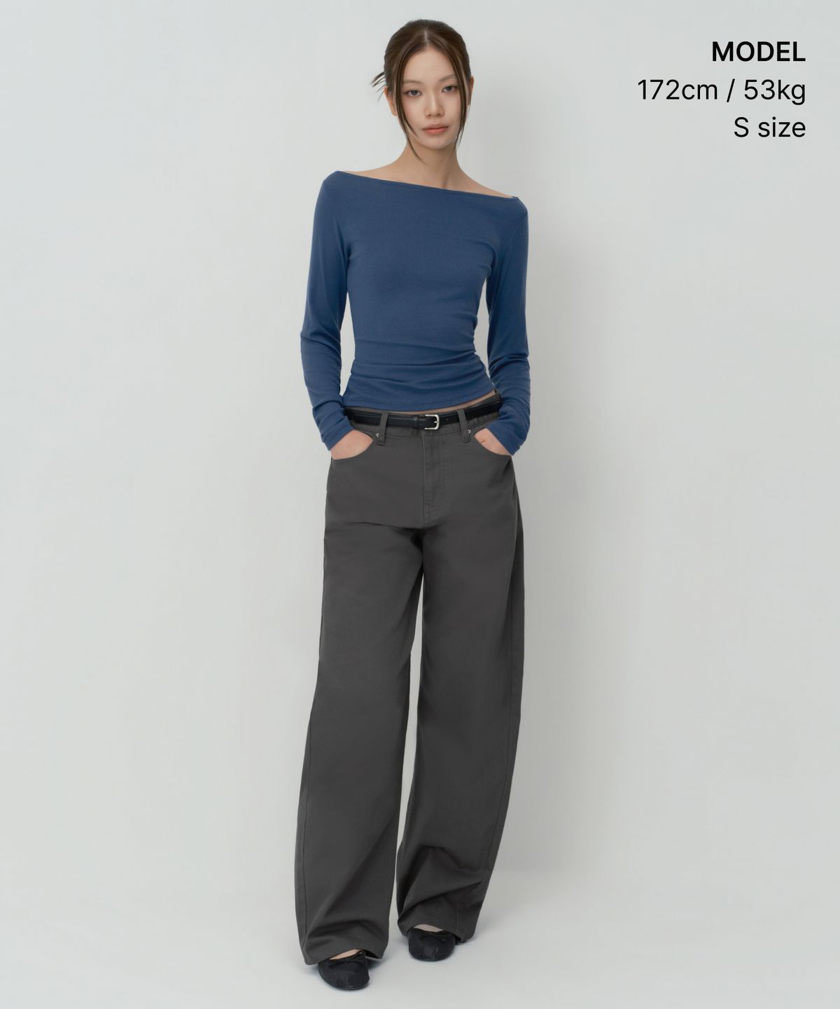 무신사 스탠다드 우먼(MUSINSA STANDARD WOMAN) 우먼즈 울 텐셀 오프숄더 긴소매 티셔츠 [미드나잇 블루]