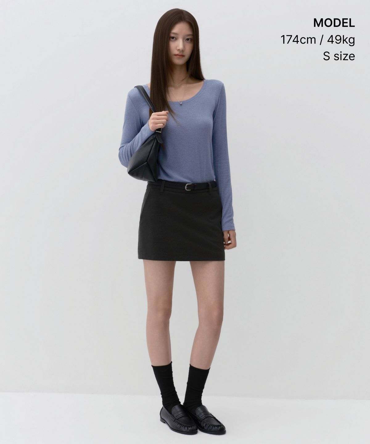 무신사 스탠다드 우먼(MUSINSA STANDARD WOMAN) 우먼즈 울 텐셀 슬림 스쿱 넥 긴소매 티셔츠 [블루 그레이]