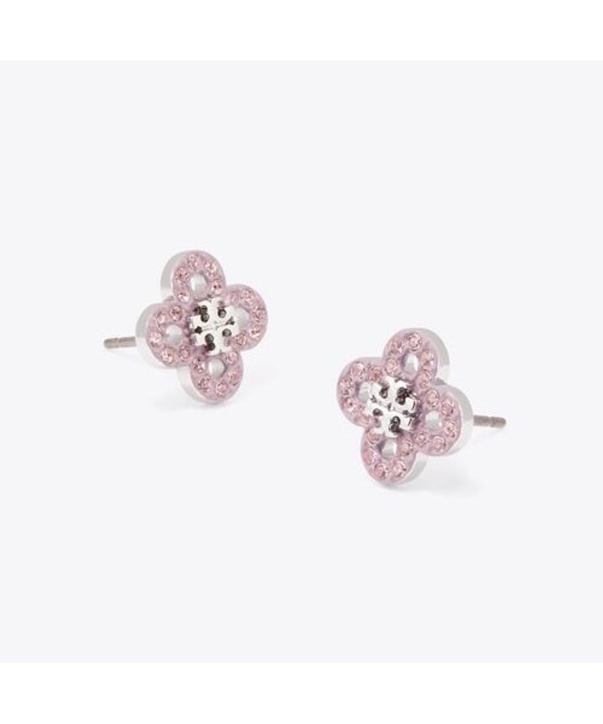 토리버치(TORYBURCH) 포겟 미 낫 클로버 앤 파베 스터드 이어링 - 토리 실버 / 핑크