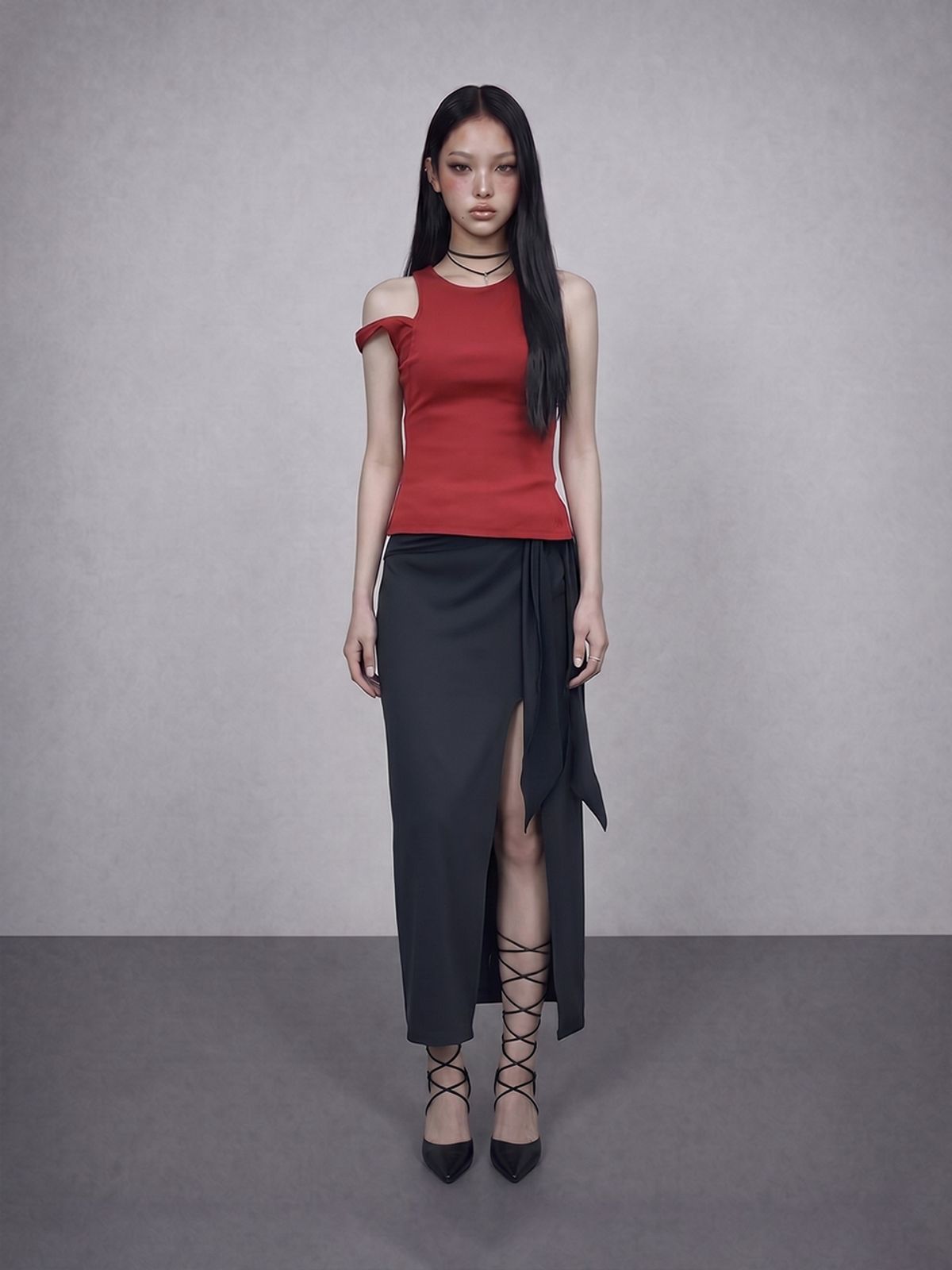 바운더리(BOUNDARY) GLAM RIBBED SLEEVELESS TEE-SHIRTS RD_B261MSM113