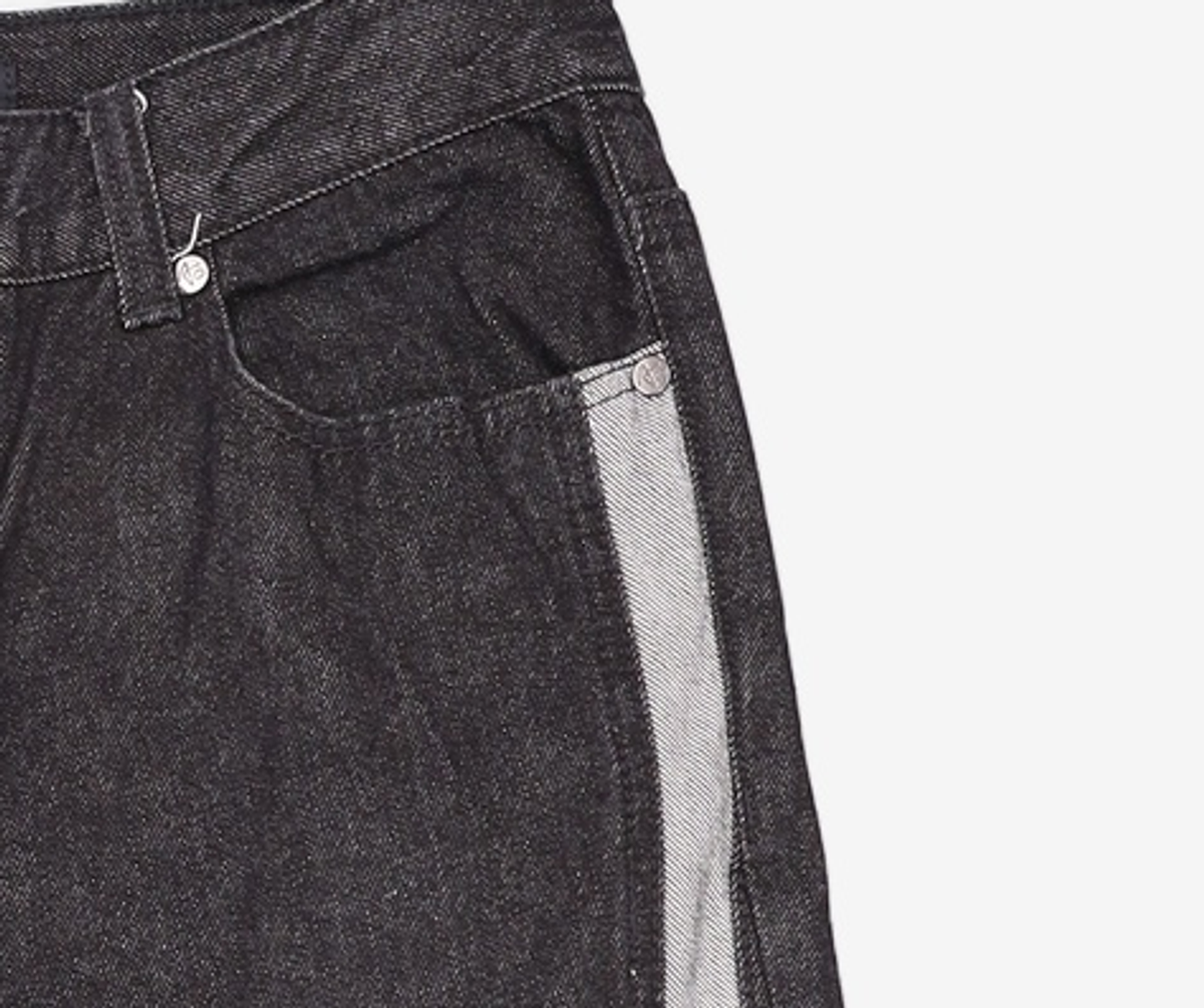 애드오프(ADDOFF) WAVE CURL LINE WIDE DENIM PANTS BLACK 50