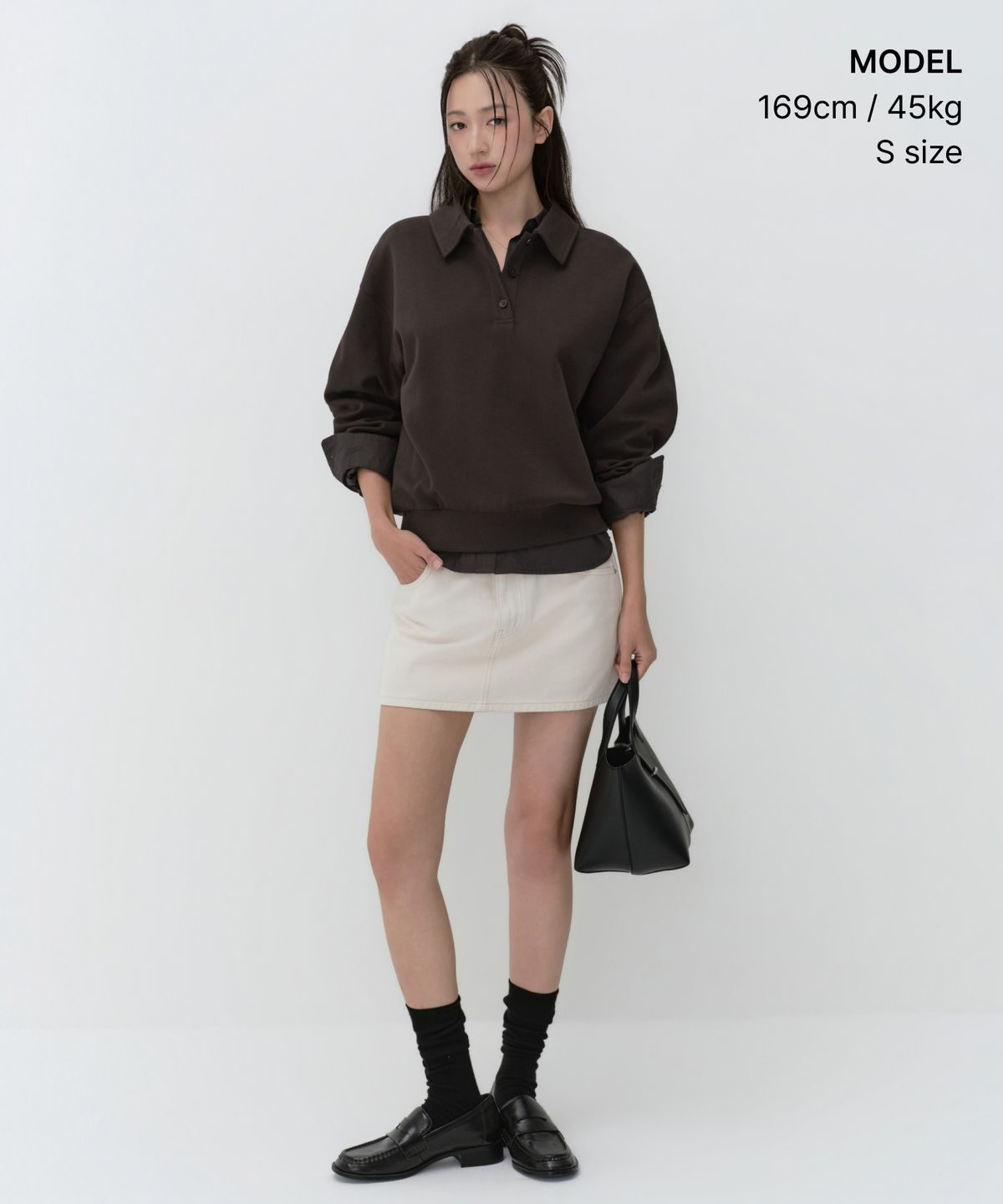 무신사 스탠다드 우먼(MUSINSA STANDARD WOMAN) 우먼즈 더블 니트 칼라드 스웨트셔츠 [다크 브라운]