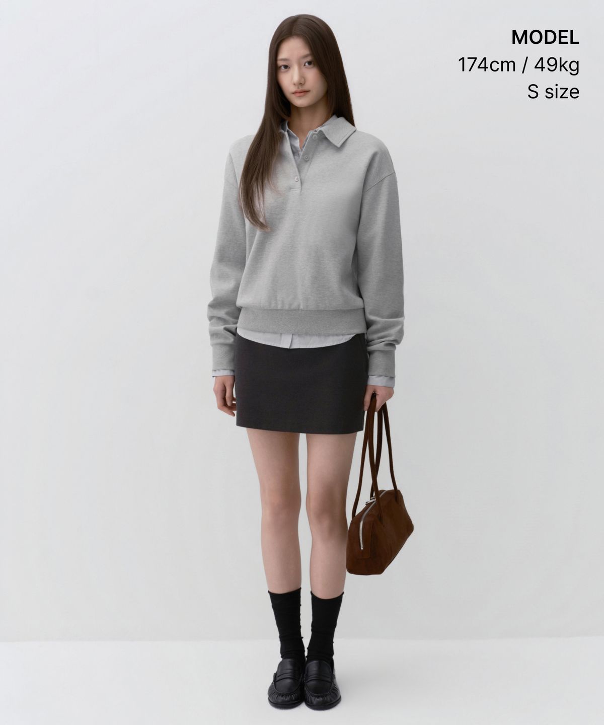 무신사 스탠다드 우먼(MUSINSA STANDARD WOMAN) 우먼즈 더블 니트 칼라드 스웨트셔츠 [미디엄 그레이]