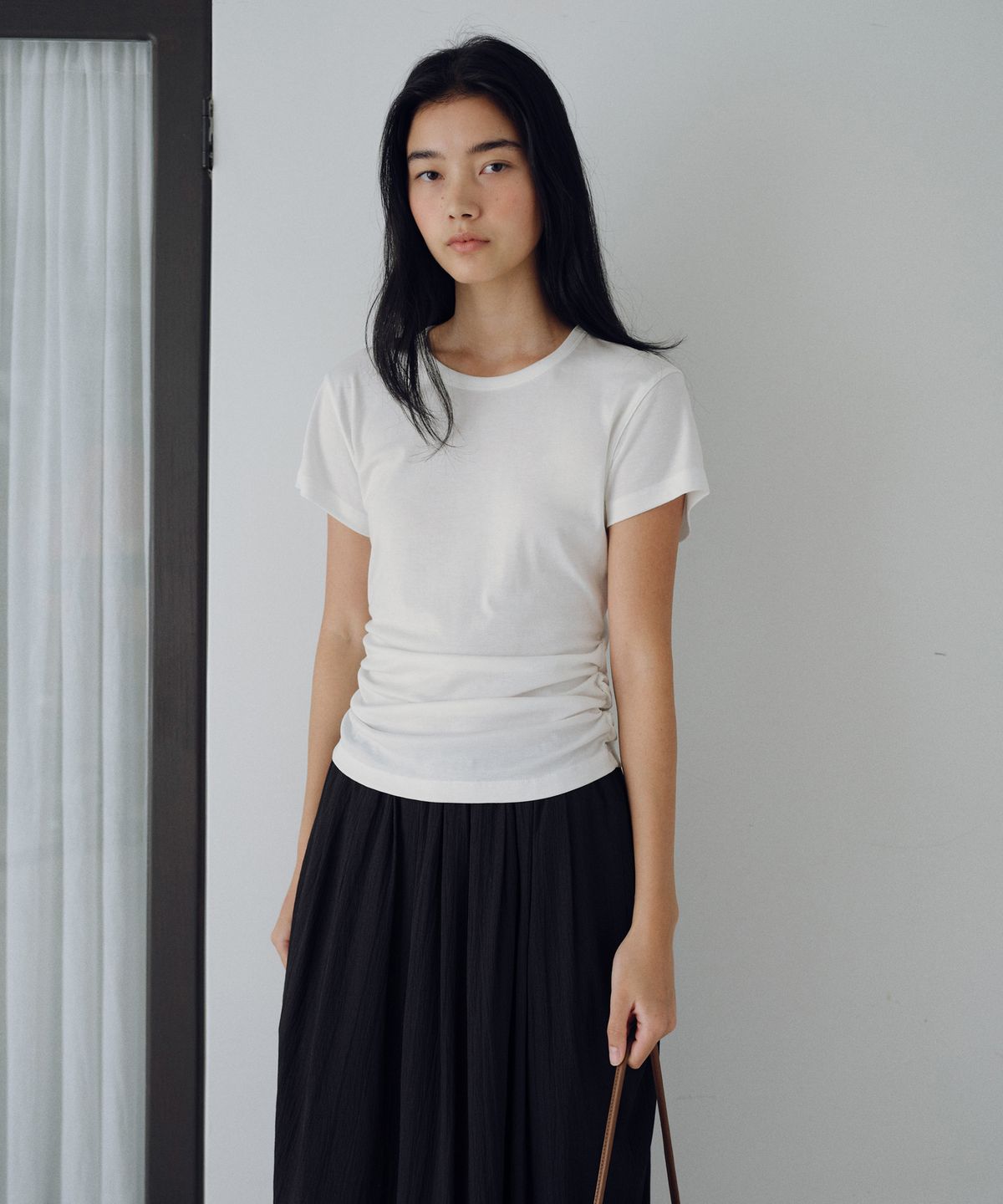 유라고(URAGO) Tencel shirring half t-shirt