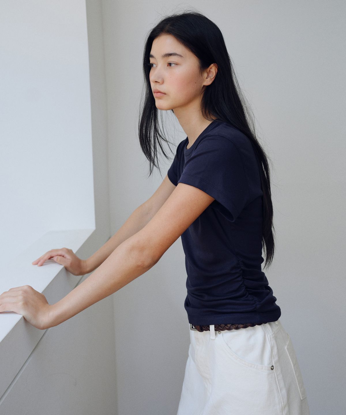 유라고(URAGO) Tencel shirring half t-shirt