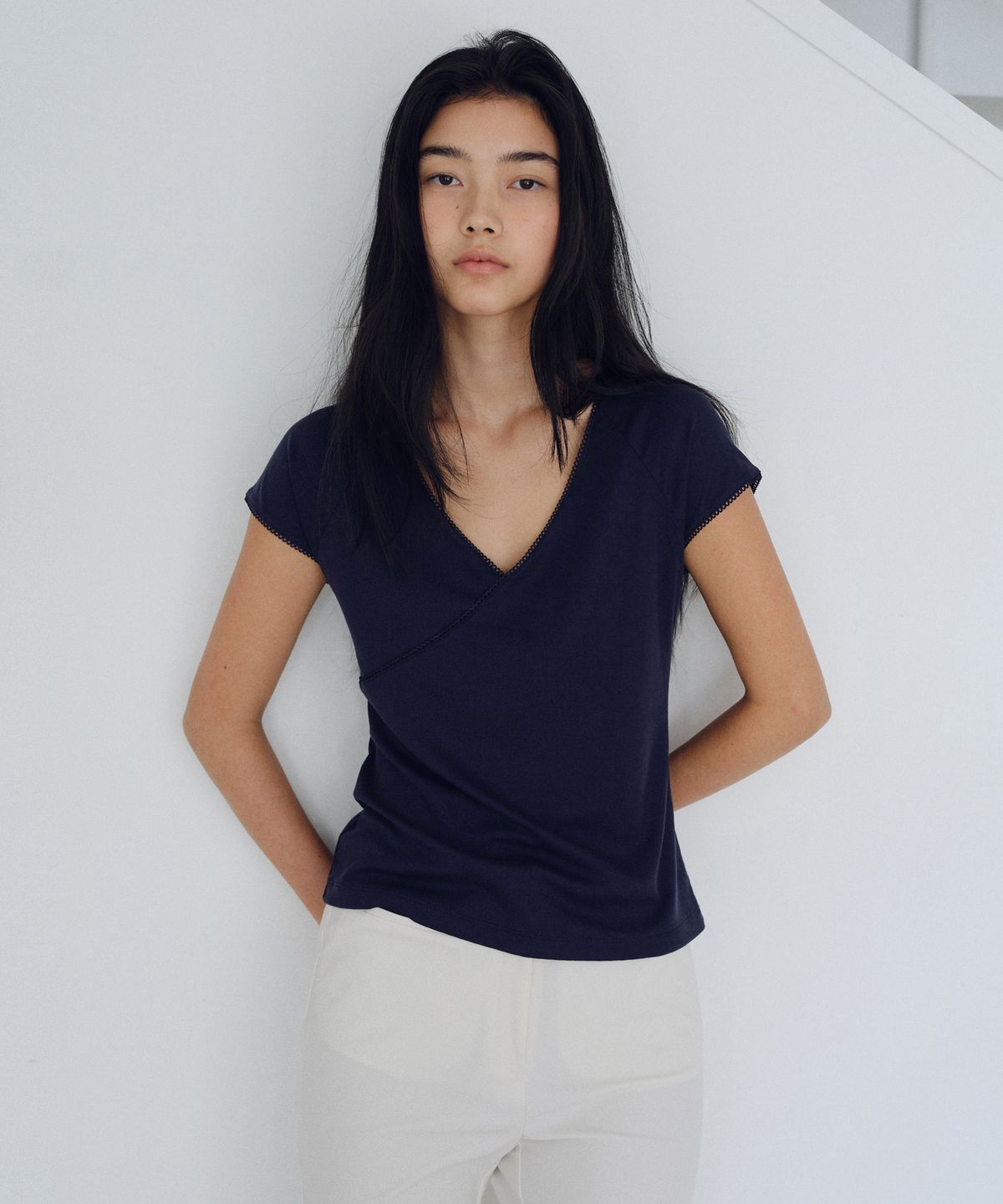 유라고(URAGO) Lace line cap sleeve t-shirt