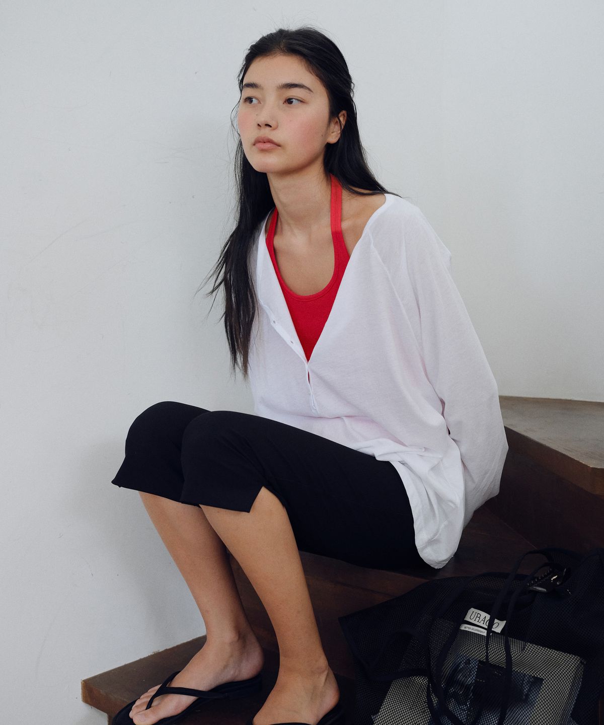 유라고(URAGO) Ribbed halter neck top