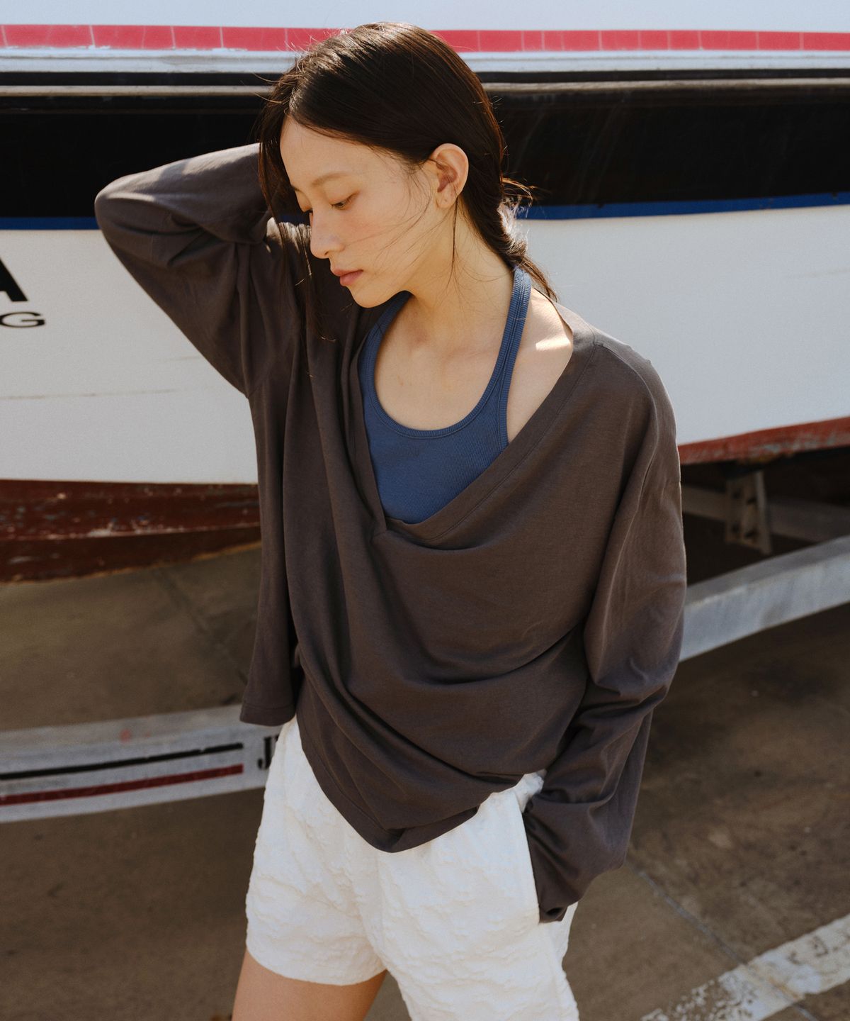 유라고(URAGO) Ribbed halter neck top