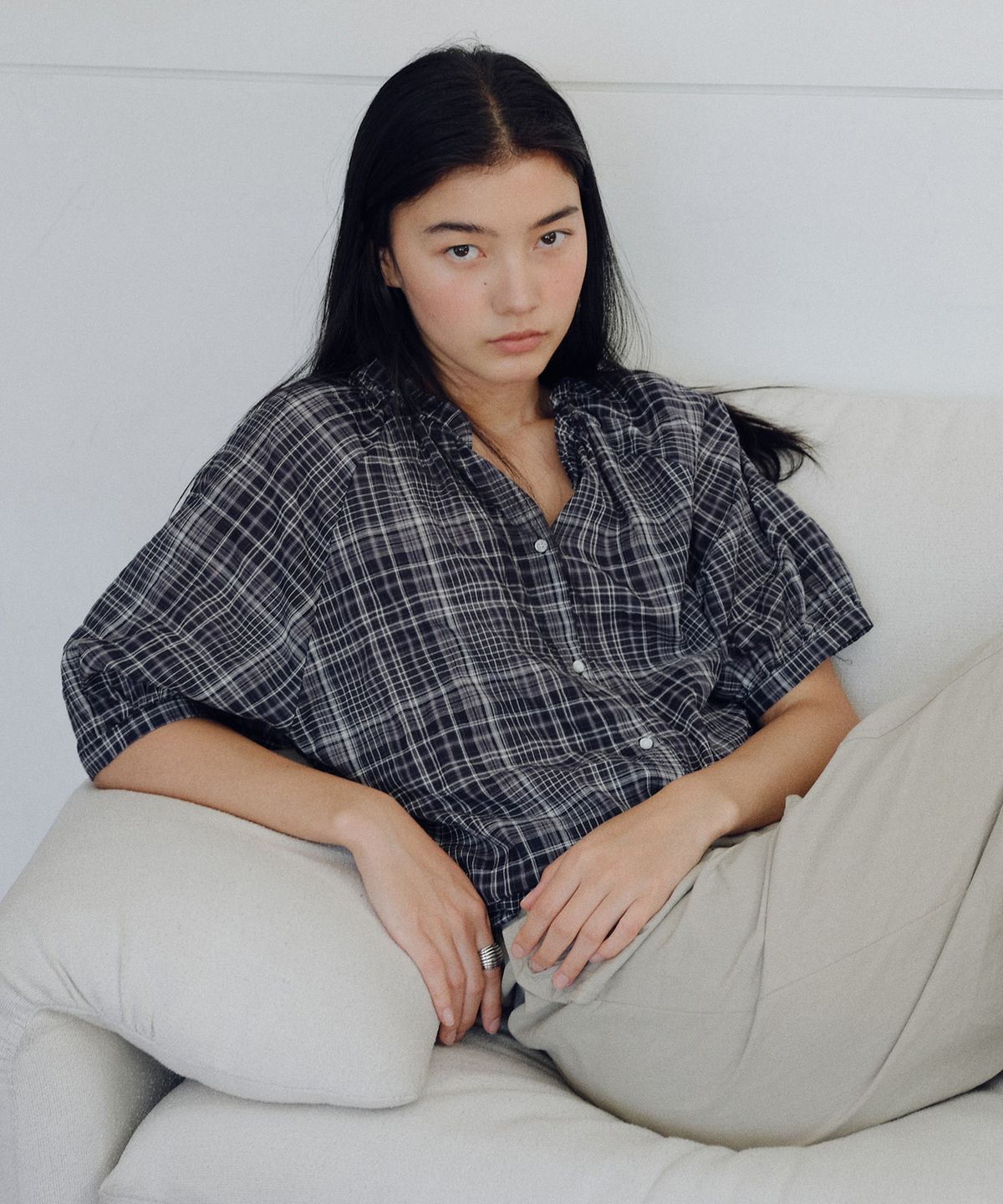 유라고(URAGO) Check frill blouse