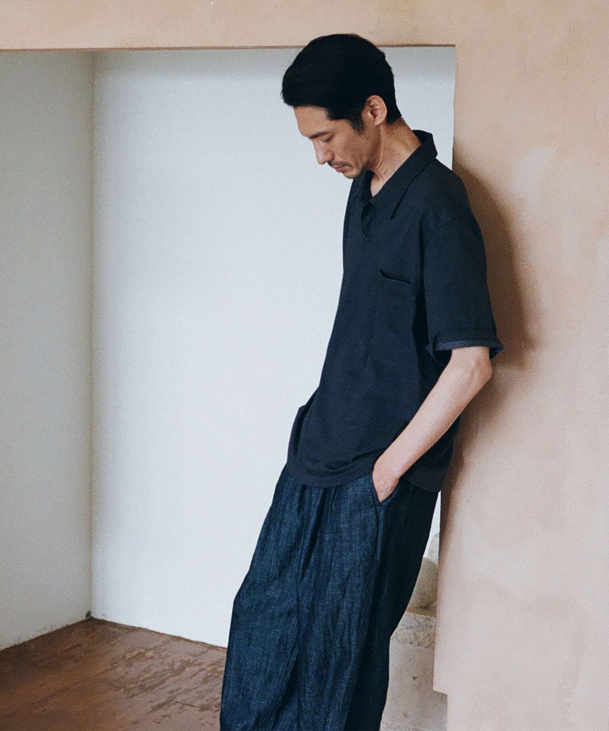 블랭크룸(BLANKROOM) 러스틱 린넨 밴딩 팬츠_INDIGO