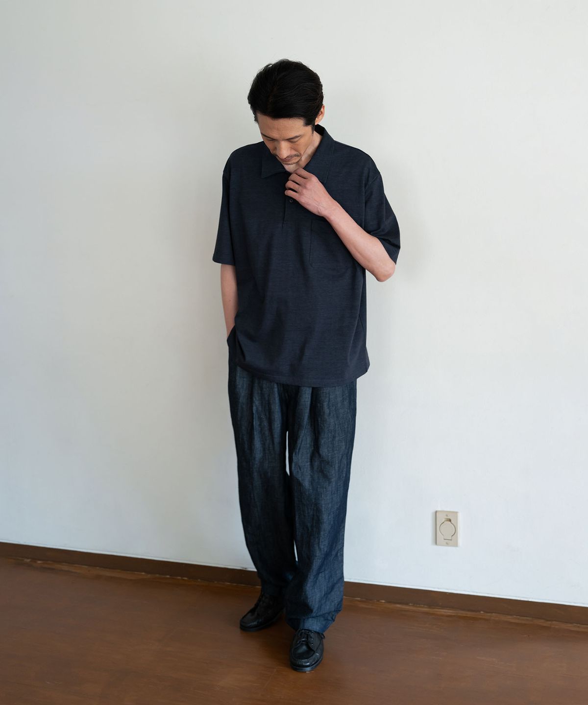 블랭크룸(BLANKROOM) 러스틱 린넨 밴딩 팬츠_INDIGO