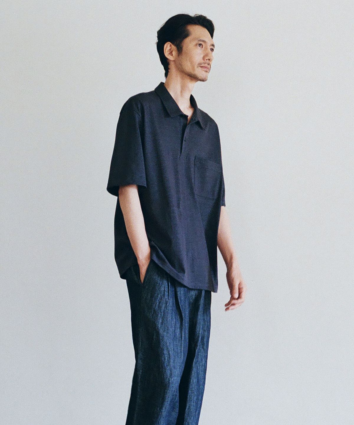 블랭크룸(BLANKROOM) 러스틱 린넨 밴딩 팬츠_INDIGO
