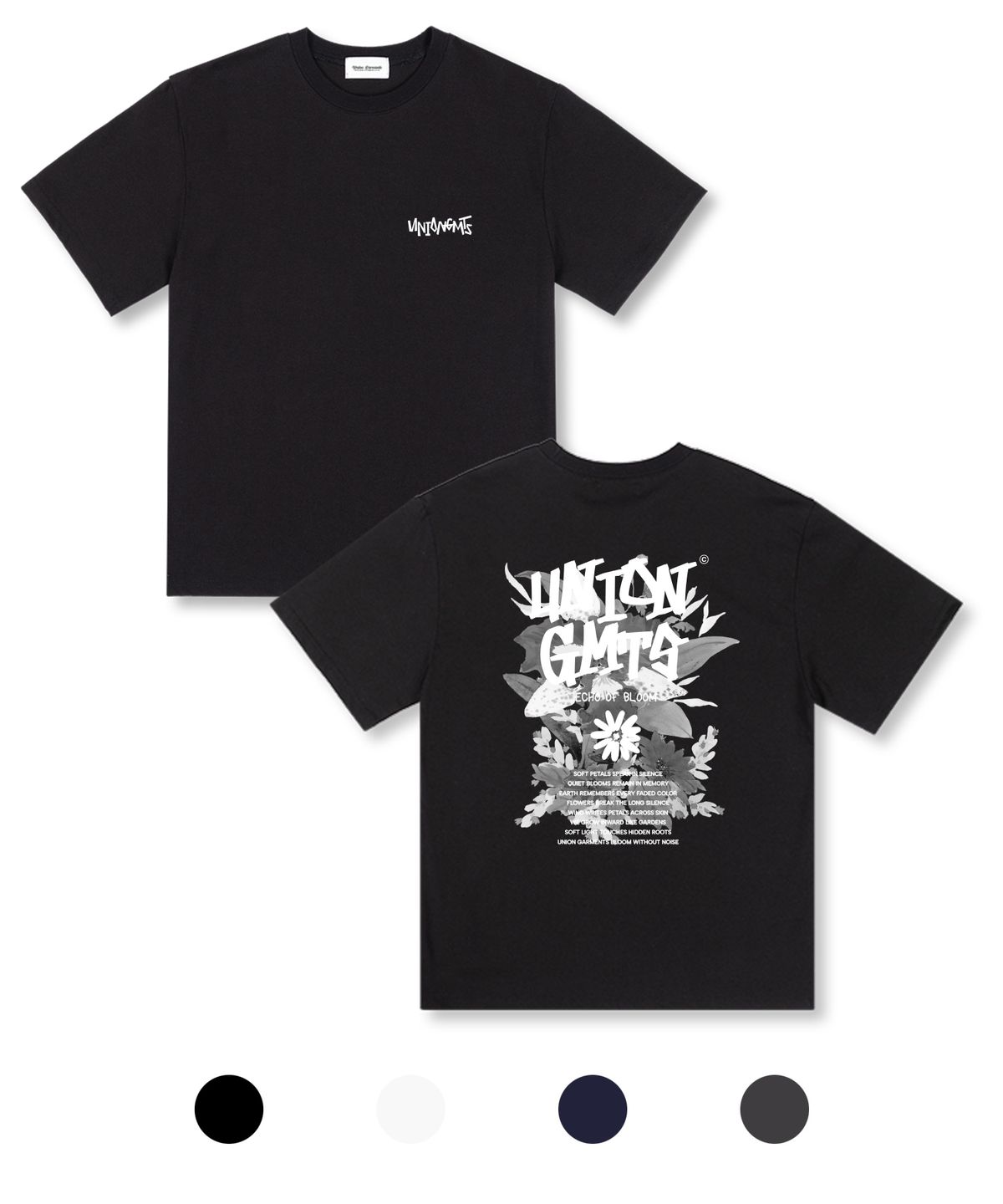 유니온가먼츠(UNION GARMENTS) 블룸위드아웃 오버핏 반팔 티셔츠 4COLOR