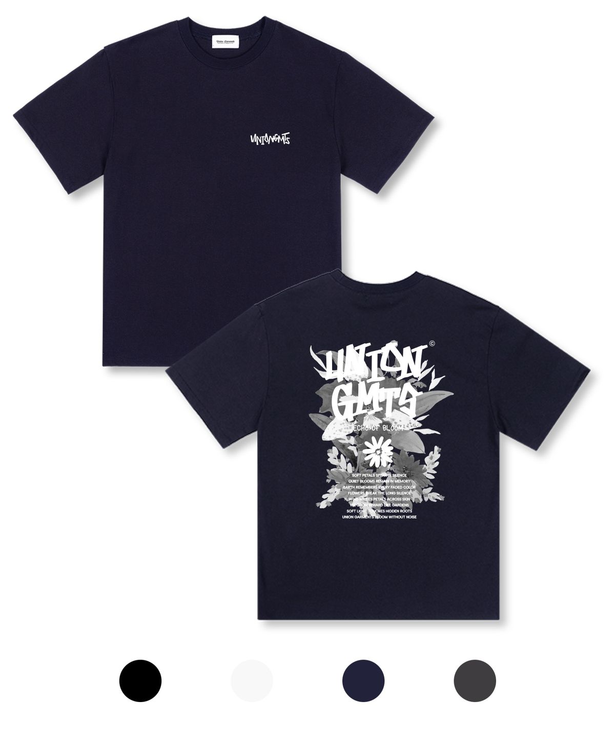 유니온가먼츠(UNION GARMENTS) 블룸위드아웃 오버핏 반팔 티셔츠 4COLOR