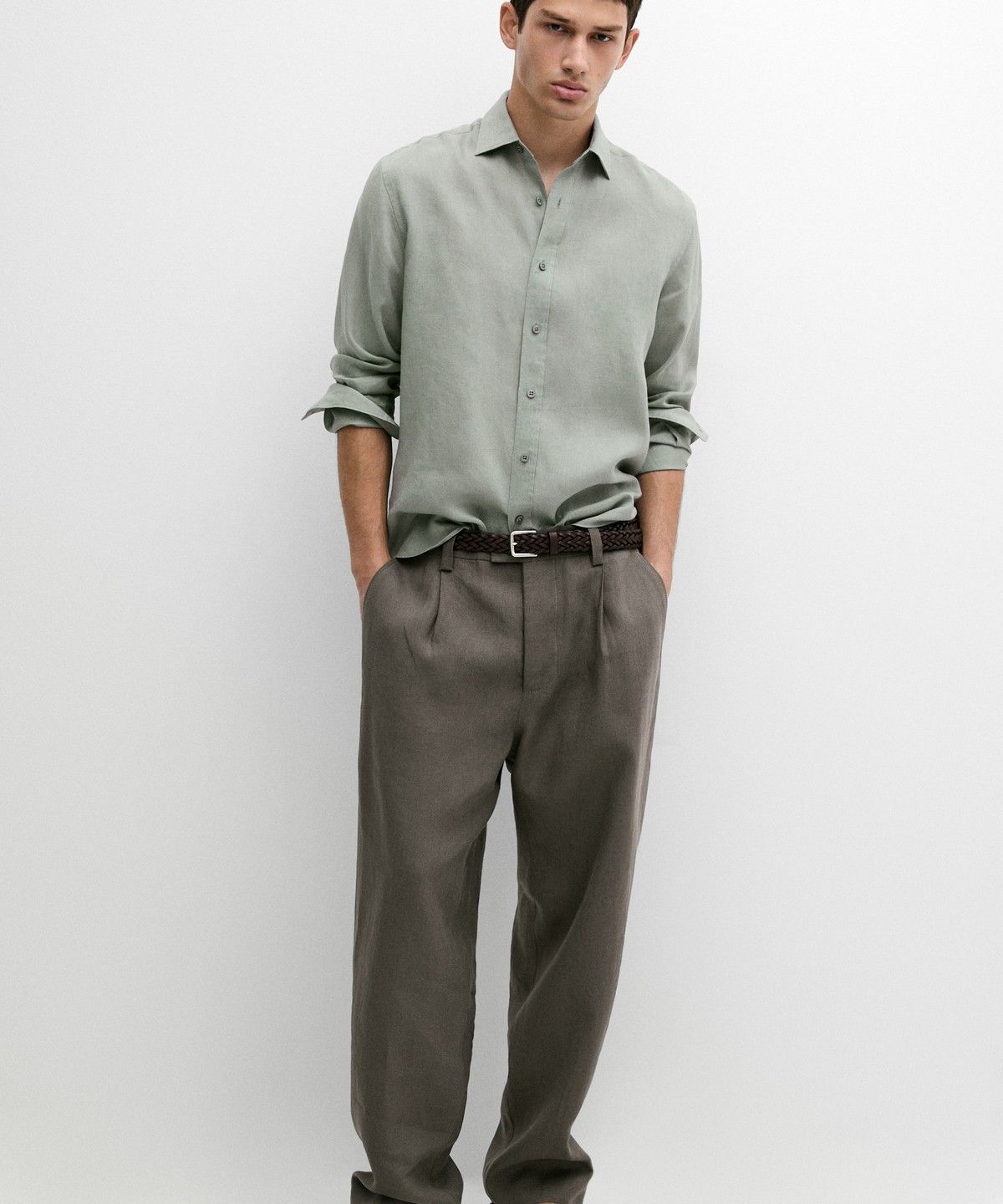 마시모두띠(MASSIMO DUTTI) 100% 린넨 슬림 핏 셔츠