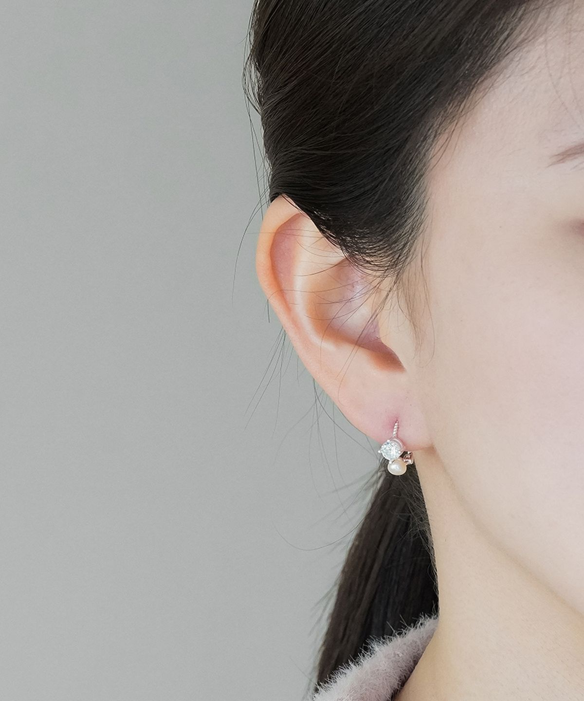 올은(ALLEUN) 실버925 큐빅 담수 진주 꼬임 원터치 귀걸이