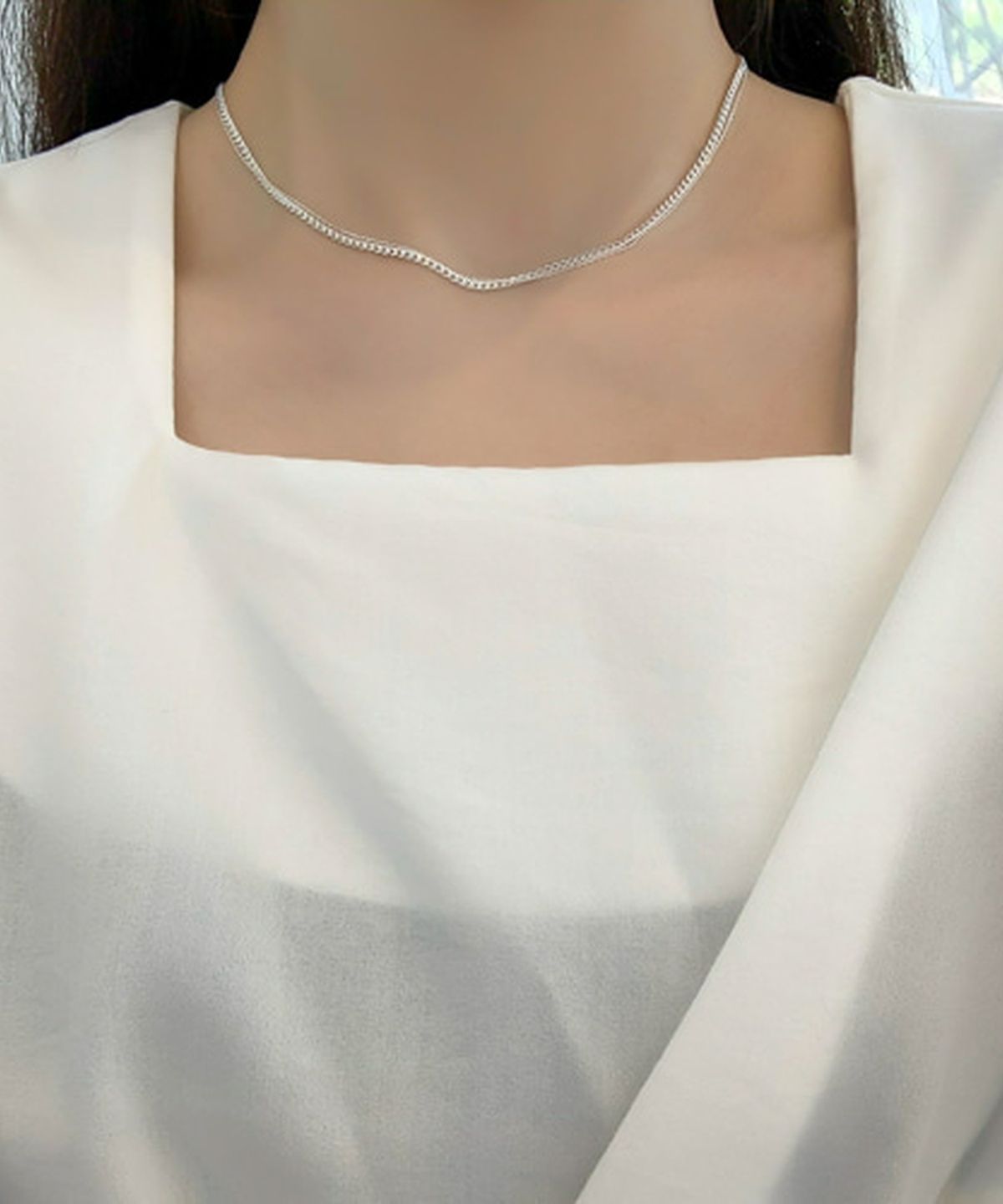 올은(ALLEUN) 실버925 커브 체인 목걸이 볼드 레이어드