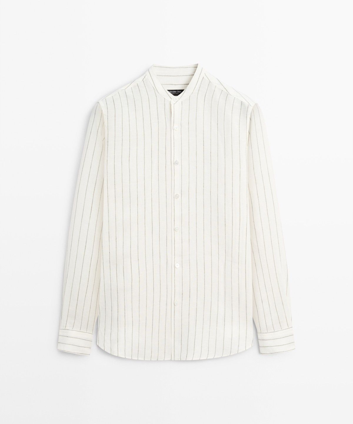 마시모두띠(MASSIMO DUTTI) 100% 린넨 스트라이프 스탠드 칼라 셔츠