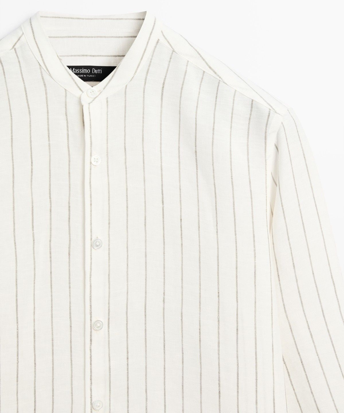 마시모두띠(MASSIMO DUTTI) 100% 린넨 스트라이프 스탠드 칼라 셔츠