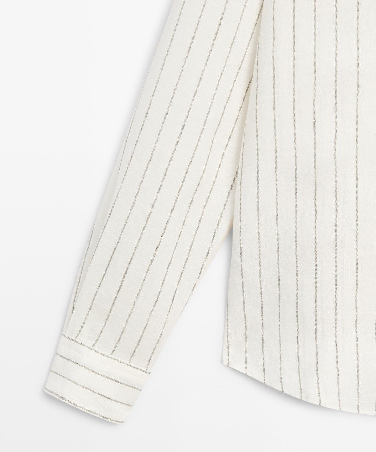 마시모두띠(MASSIMO DUTTI) 100% 린넨 스트라이프 스탠드 칼라 셔츠
