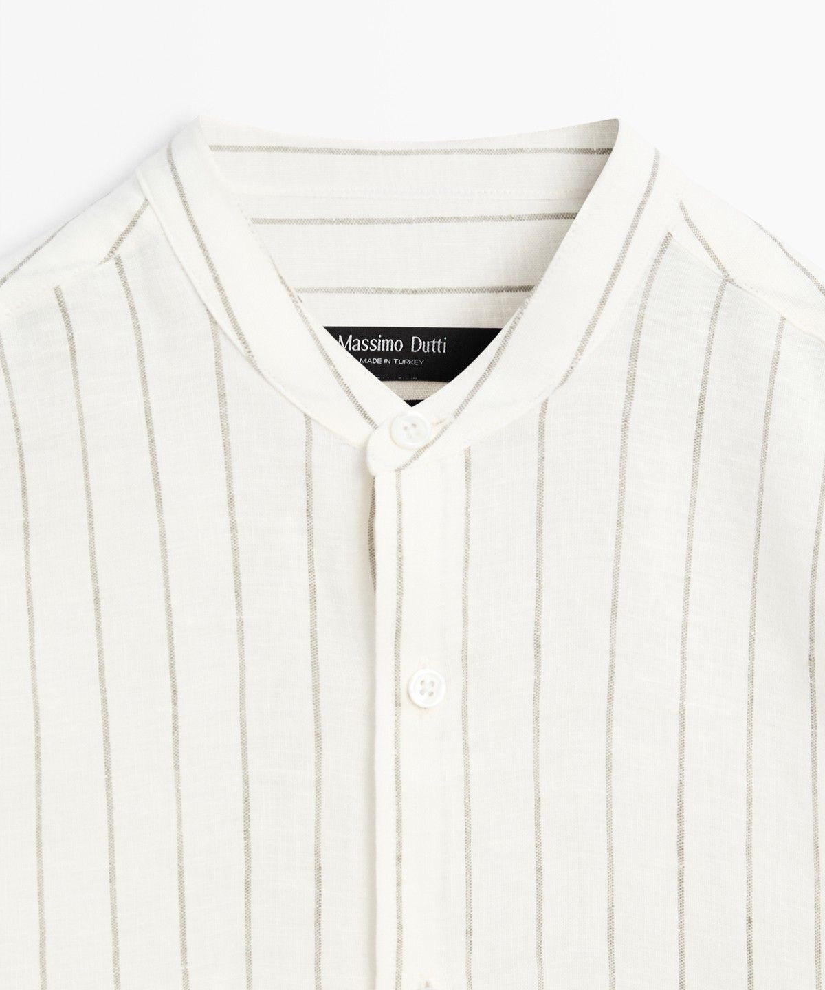 마시모두띠(MASSIMO DUTTI) 100% 린넨 스트라이프 스탠드 칼라 셔츠