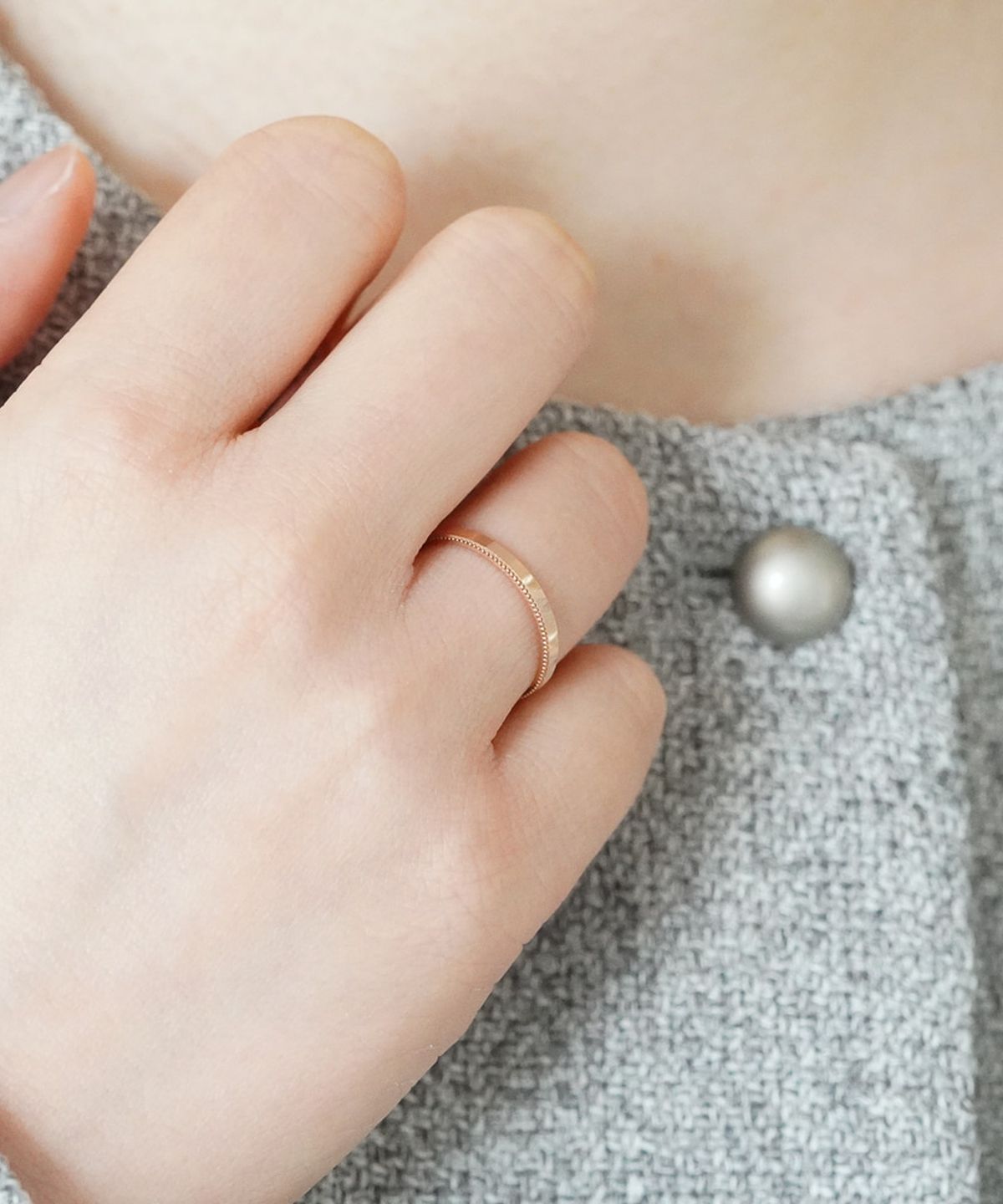 올은(ALLEUN) 14K 18K 얇은 밀그레인 커플 금 반지 결혼 웨딩 링