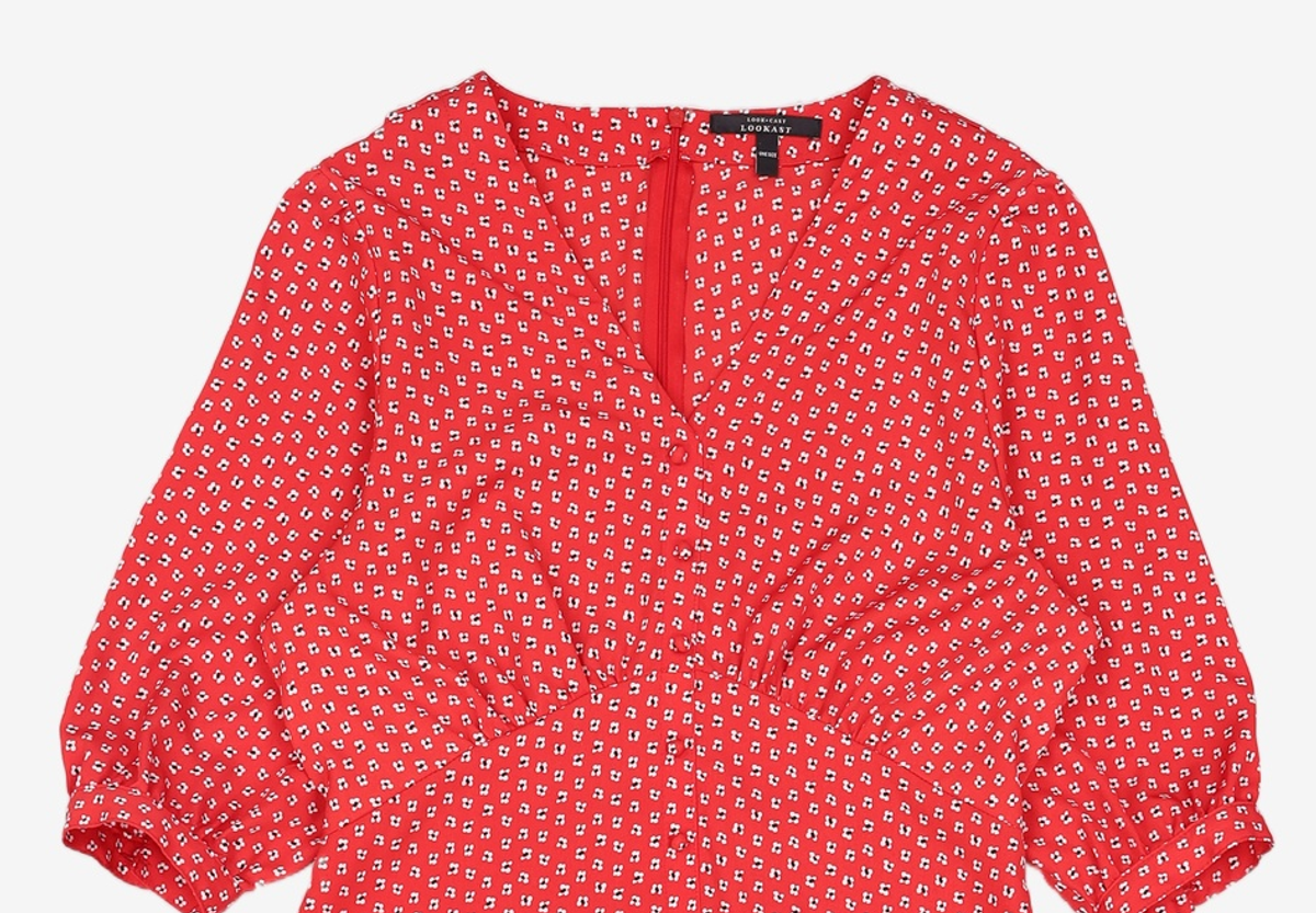 룩캐스트(LOOKAST) 레드 브이넥 프린팅 롱 드레스 / RED V NECK PRINTING LONG DRESS FREE