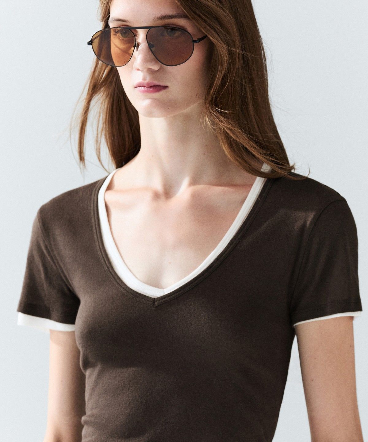 마시모두띠(MASSIMO DUTTI) 100% 코튼 더블 레이어 반팔 티셔츠