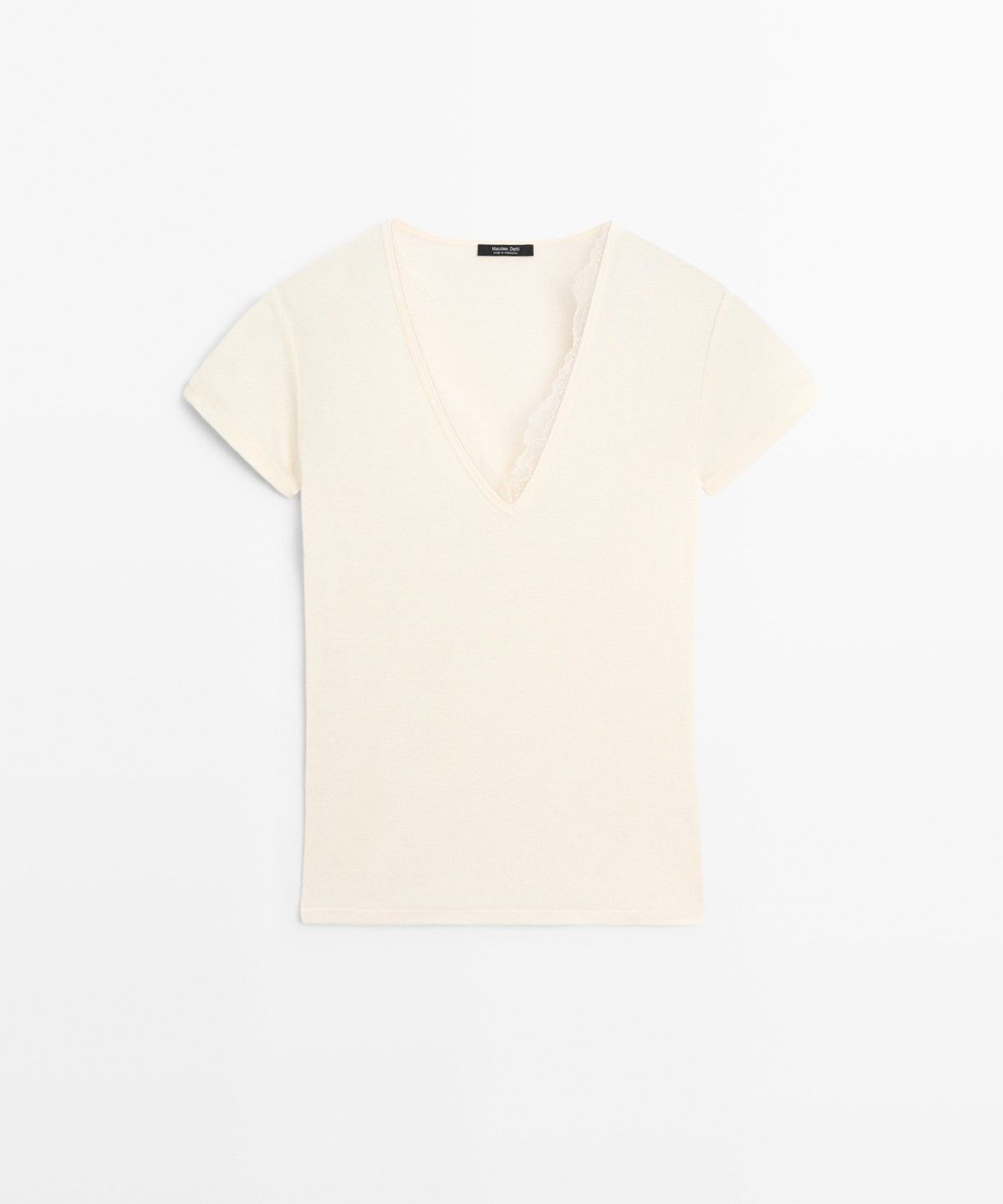 마시모두띠(MASSIMO DUTTI) 레이스 디테일 V넥 티셔츠