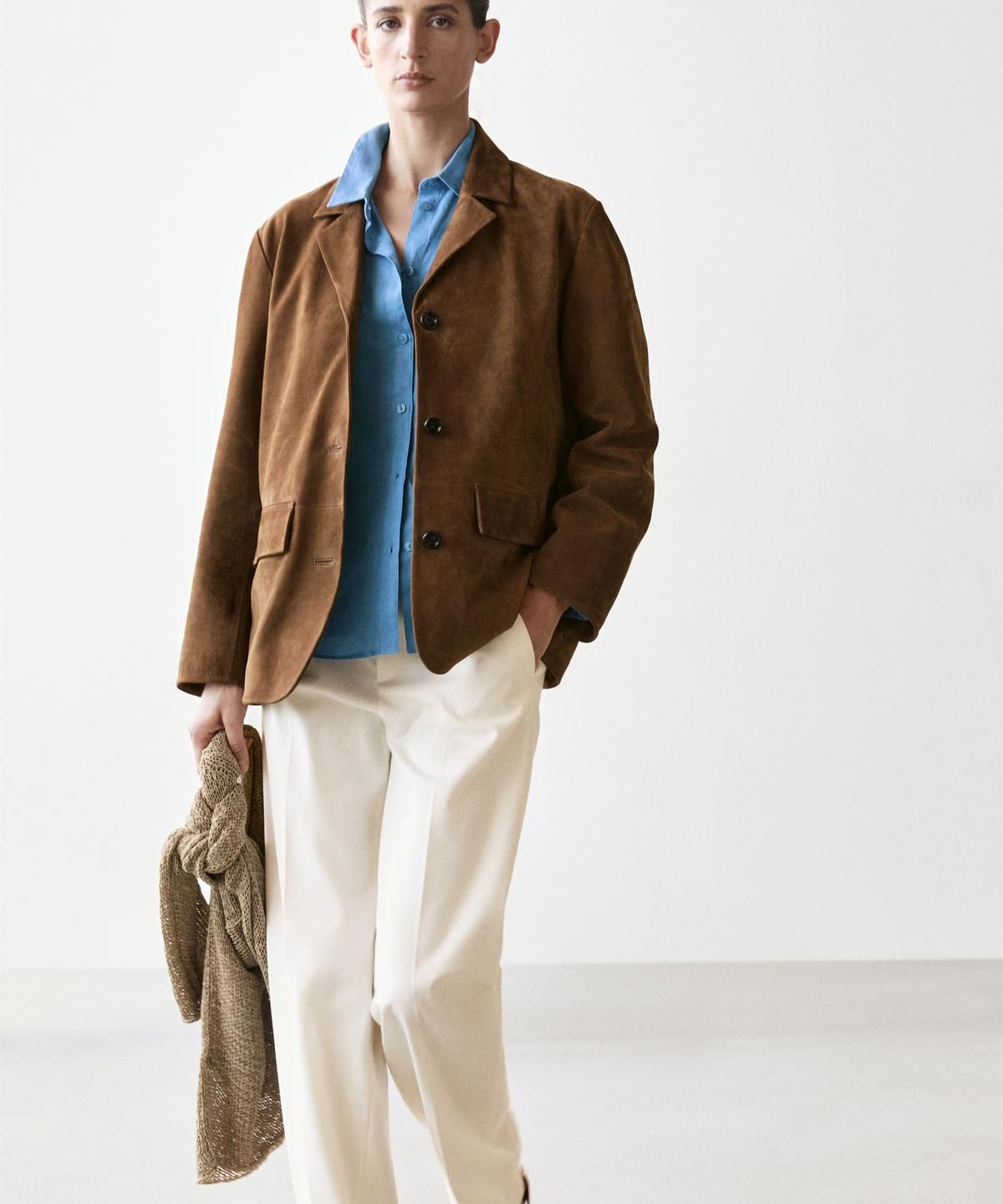 마시모두띠(MASSIMO DUTTI) 카멜 스웨이드 레더 블레이저