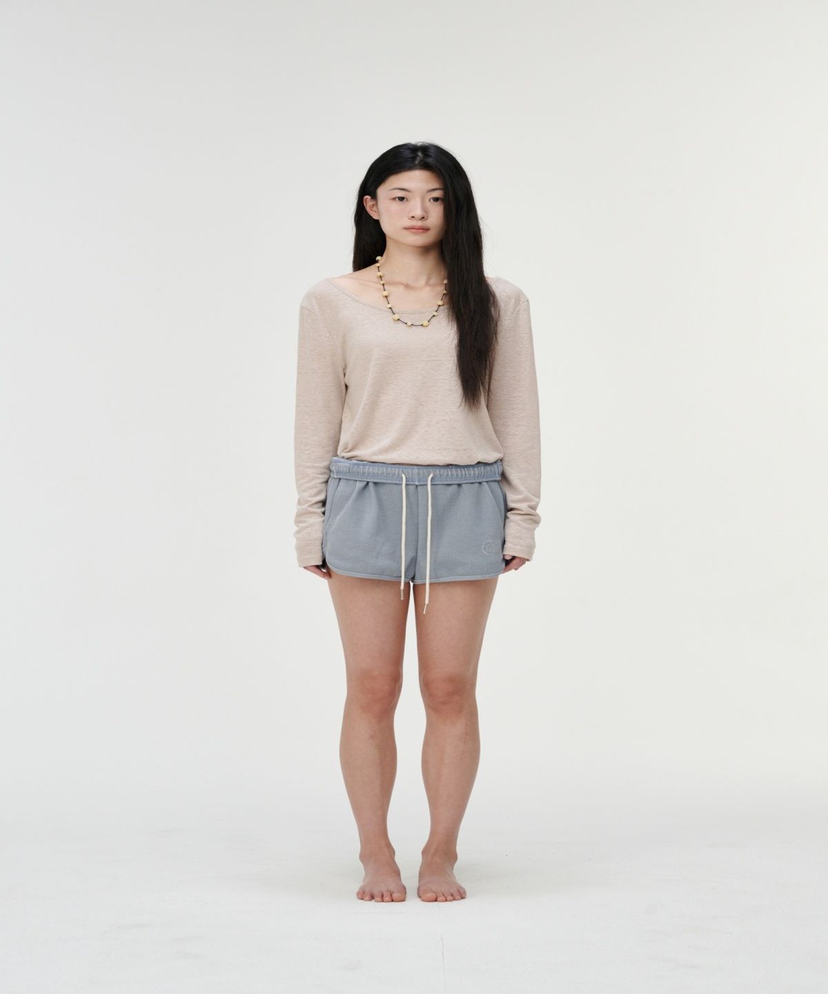 까롯(CARROTTE) Natural Linen Blend Printed T-shirt, Sand Beige