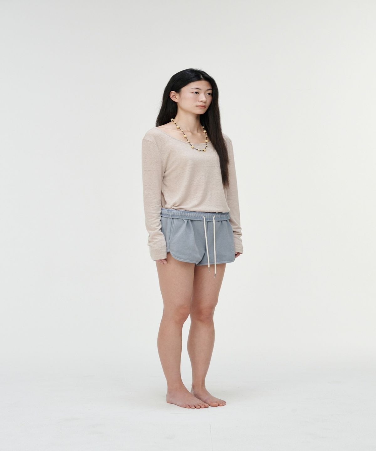 까롯(CARROTTE) Natural Linen Blend Printed T-shirt, Sand Beige
