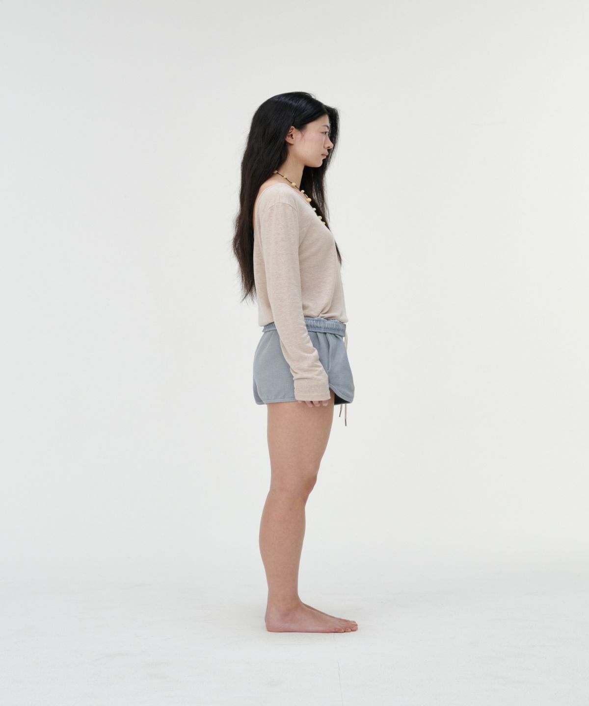 까롯(CARROTTE) Natural Linen Blend Printed T-shirt, Sand Beige