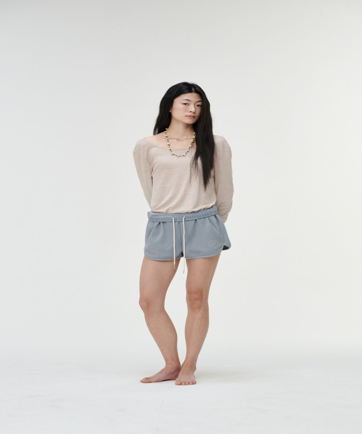 까롯(CARROTTE) Natural Linen Blend Printed T-shirt, Sand Beige