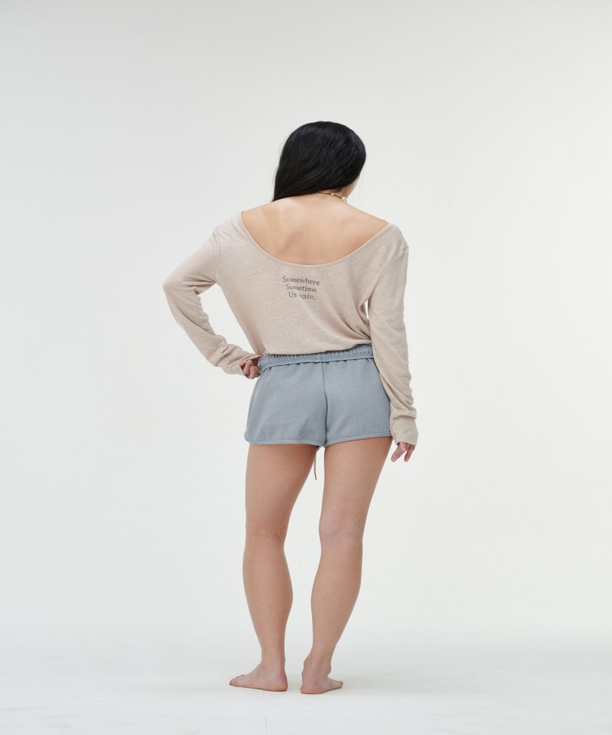 까롯(CARROTTE) Natural Linen Blend Printed T-shirt, Sand Beige