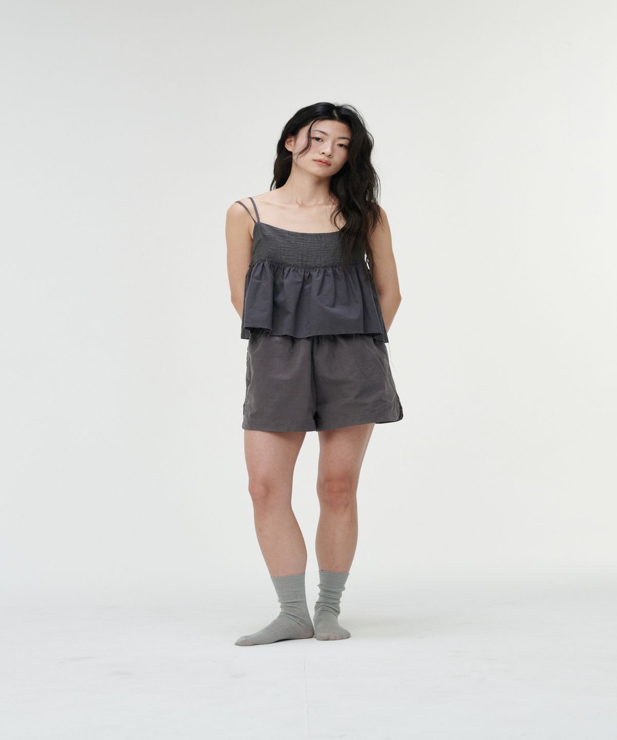 까롯(CARROTTE) Butter Cotton Slit Shorts, Charcoal