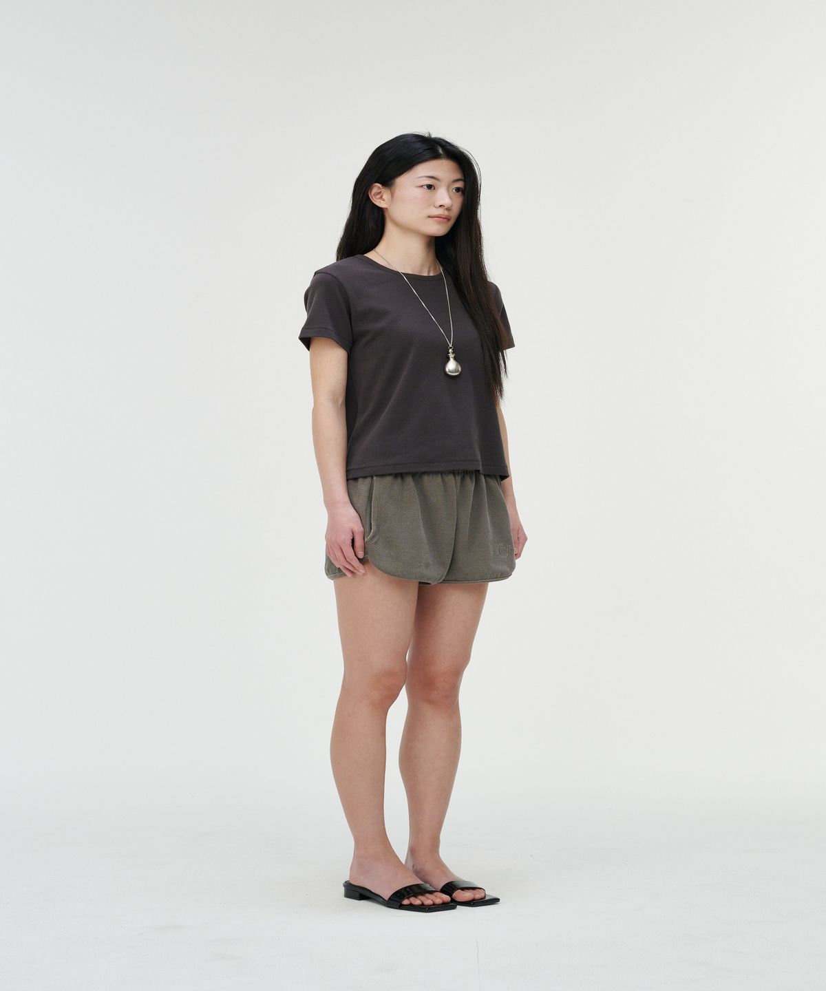 까롯(CARROTTE) Vintage Slub Cotton Ribbed Tee, Charcoal