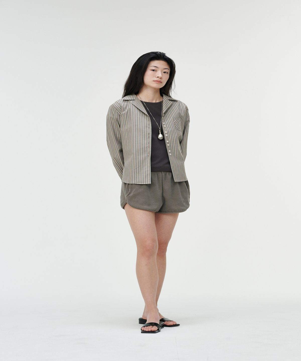 까롯(CARROTTE) Vintage Slub Cotton Ribbed Tee, Charcoal