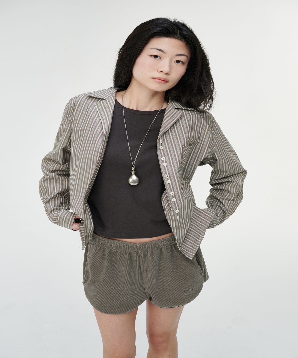 까롯(CARROTTE) Vintage Slub Cotton Ribbed Tee, Charcoal