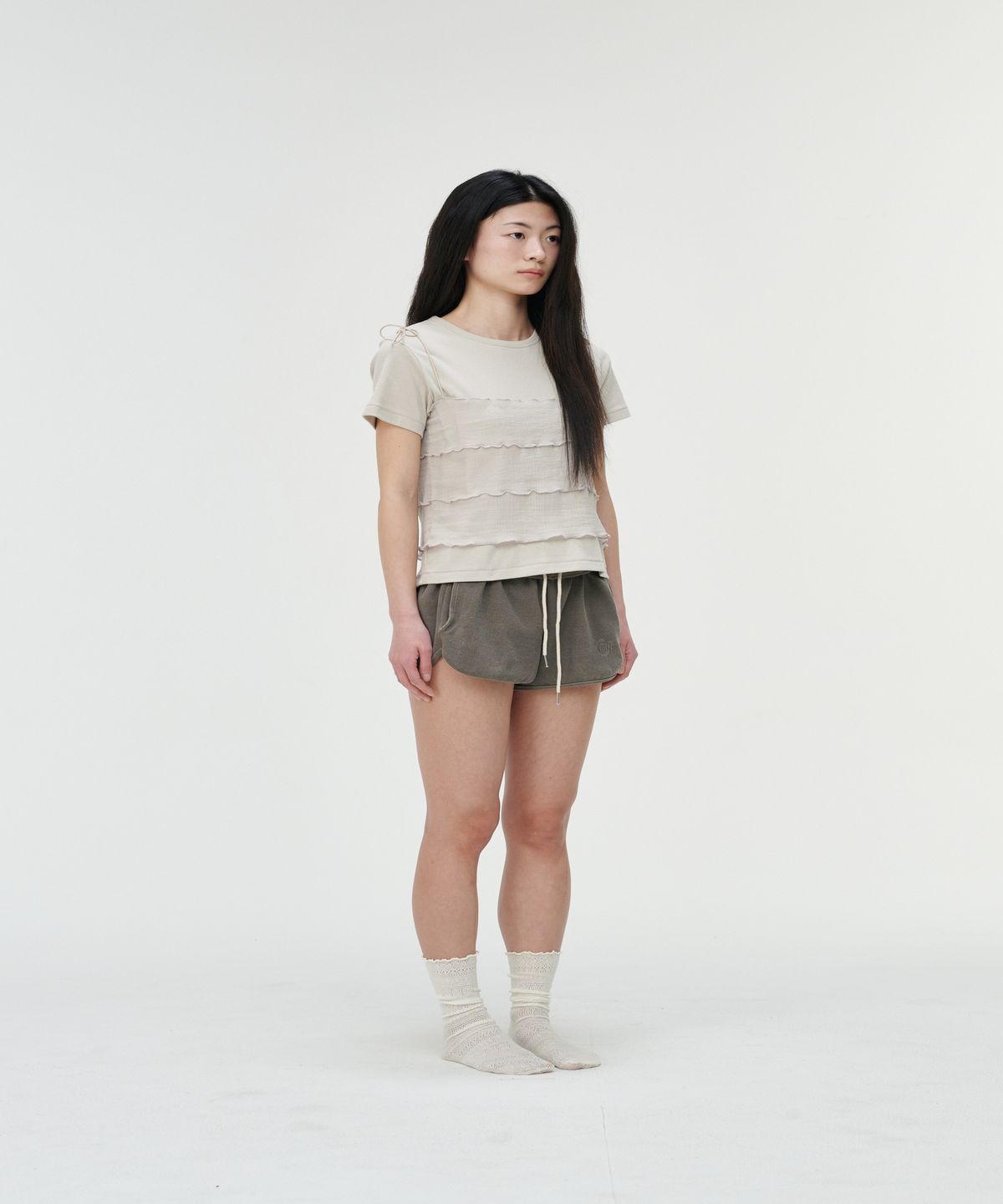 까롯(CARROTTE) Vintage Slub Cotton Ribbed Tee, Beige