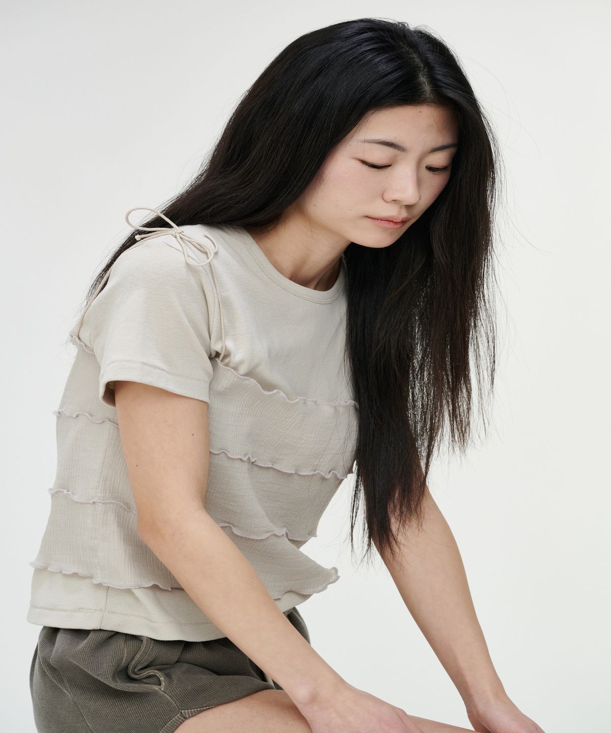 까롯(CARROTTE) Vintage Slub Cotton Ribbed Tee, Beige