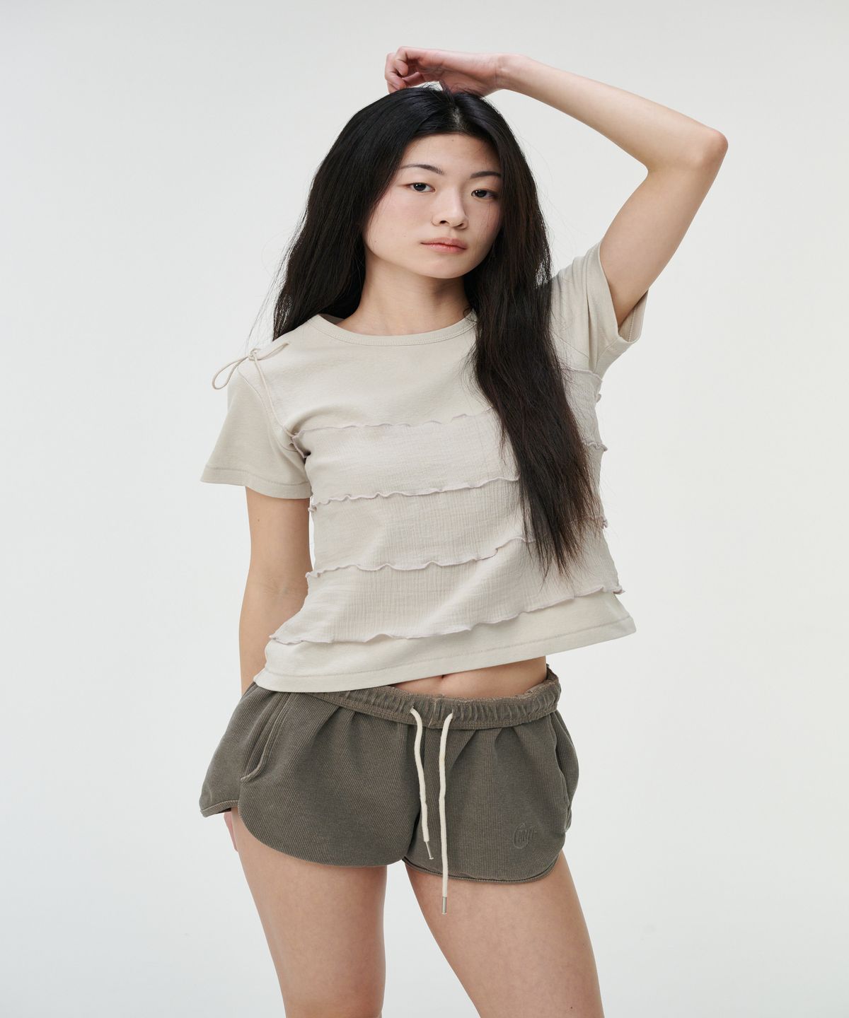 까롯(CARROTTE) Vintage Slub Cotton Ribbed Tee, Beige